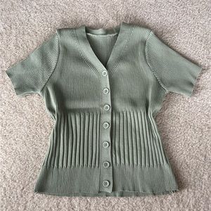 Front Button, Rib-Knit Tee, Y2K, Coquette